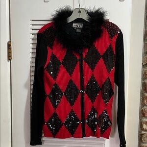 Vintage Berek Black Faux Fur Trim Cardigan